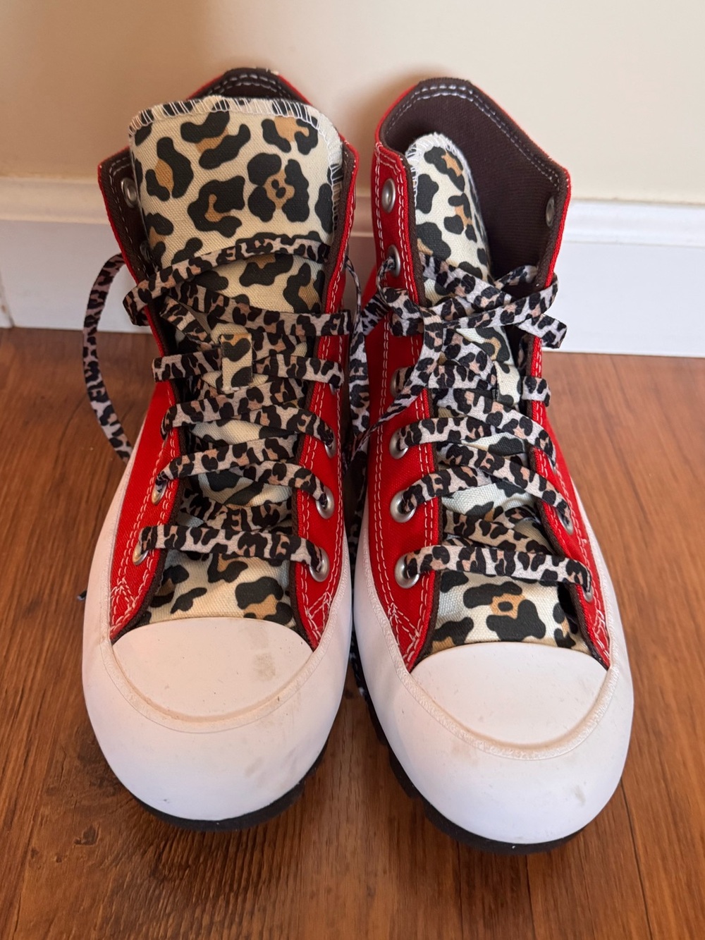 Converse Women's High-Top Sneakers in Leopard Print and Red